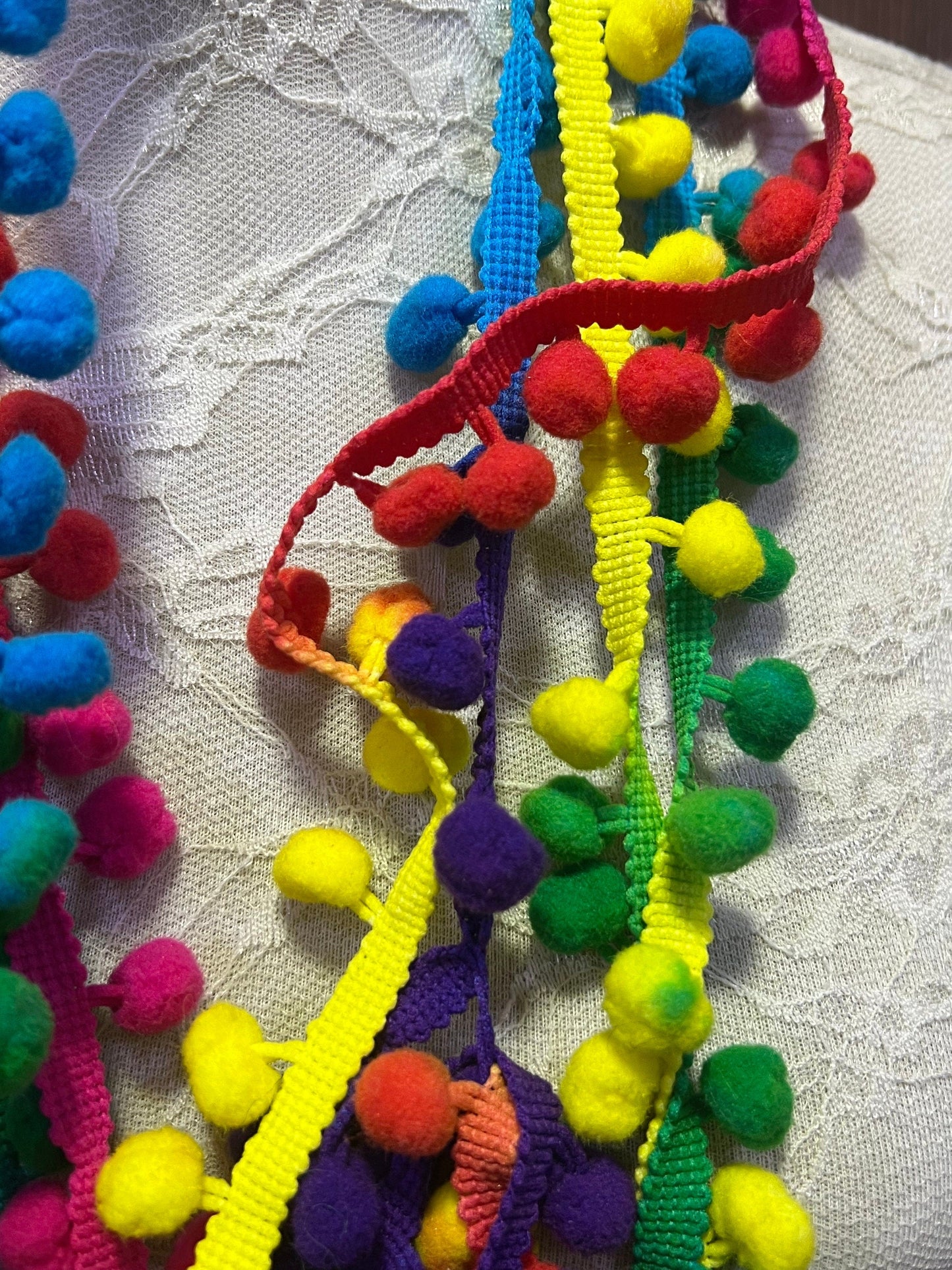 Colourful Pom Pom Trim, Pom Pom, Multi-colours, dip dye pom pom, festival trim, festival pom pom, multi colour pom pom, pom pom,