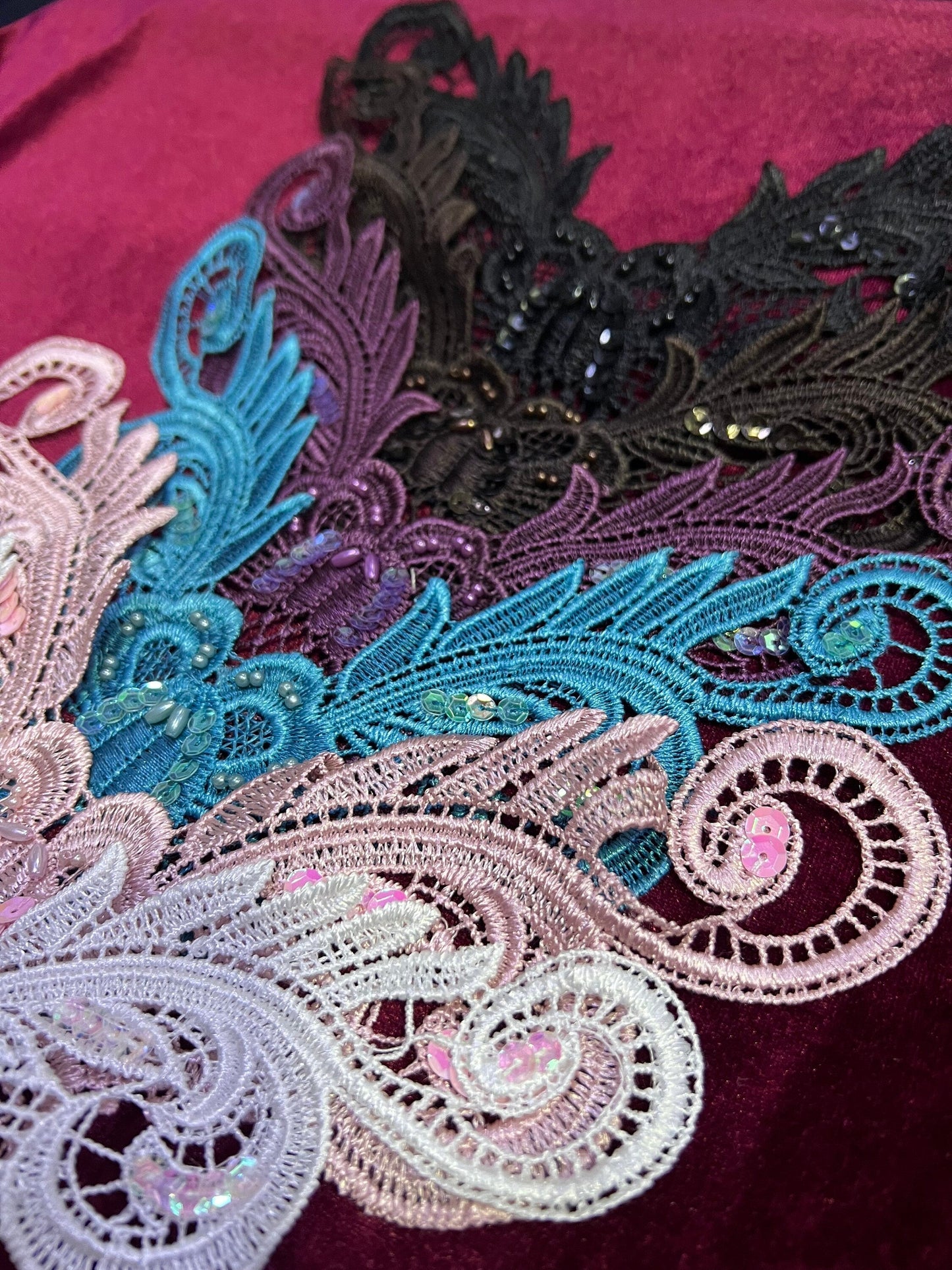 Beautiful Embroidered Sequin Lace Applique, Round Neck, trim, appliqué, sequin appliqué, Embroidered Appliqué, Bridal