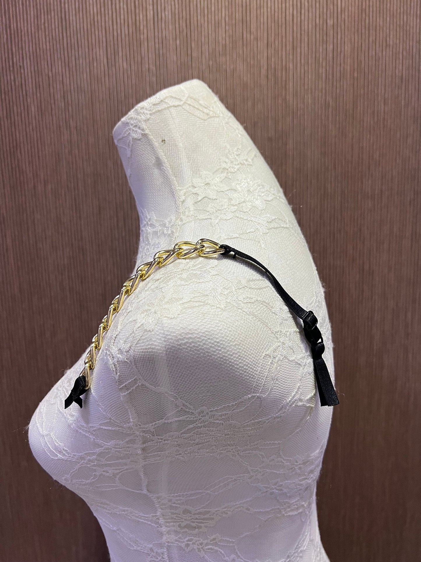 7mm Black with gold chain Adjustable Bra Straps, Fashion Bra Straps, Straps for Lingerie, Tops, Underwear, Swimwear, bra accessories, chain