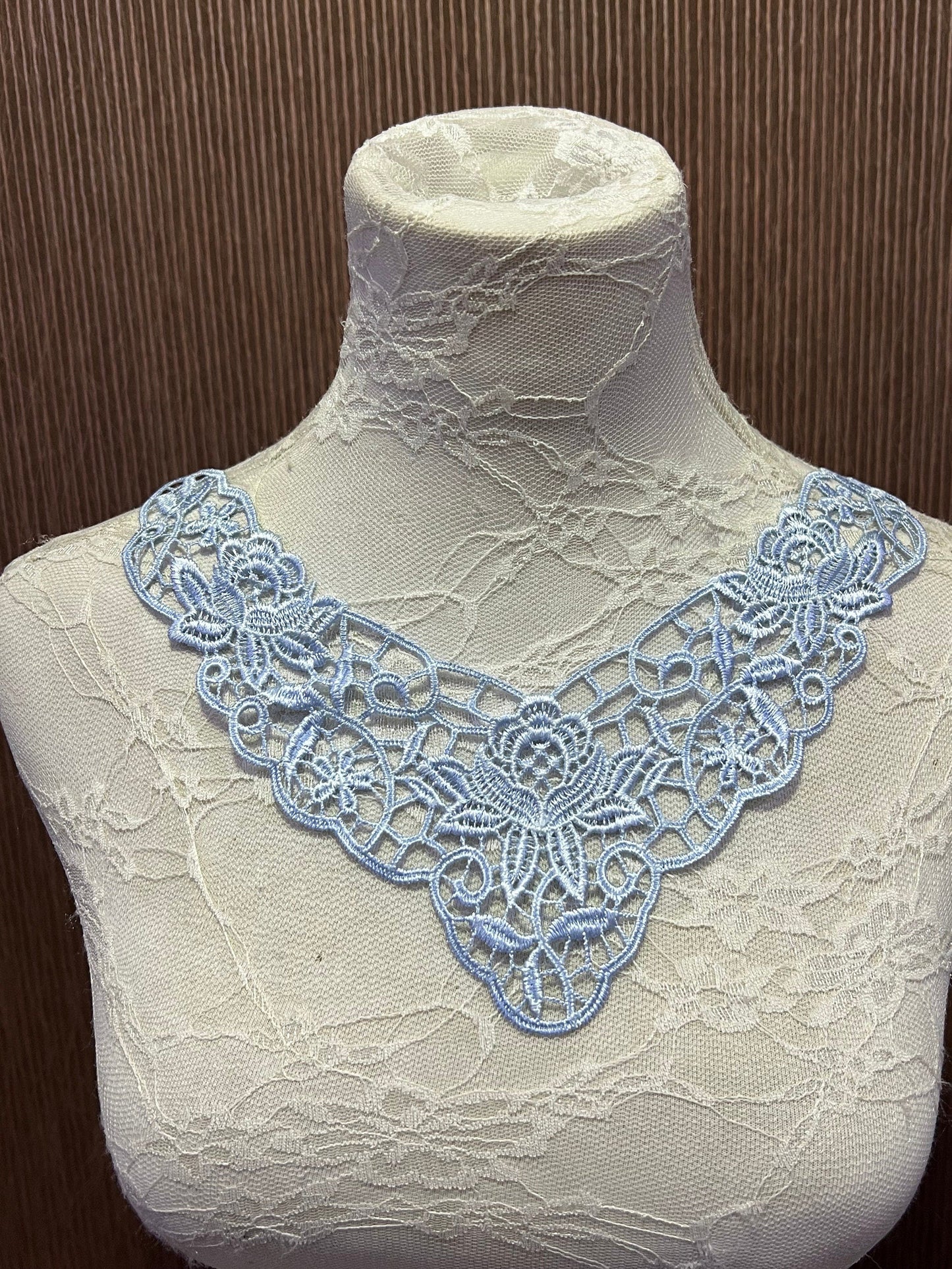 Embroidered Lace Neck Trim, vintage neck trim, 2 colours, collar, vintage, trim, collar, Blue lace, lace appliqué, brown lace, brown appliqu