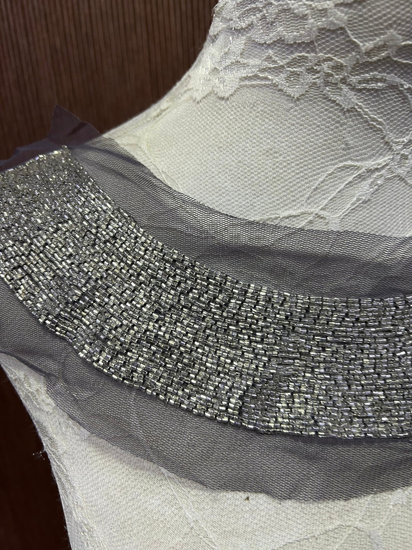 Brown or grey Beaded Applique, Beaded Neck Trim, Decoration Tri for dress, top, dancewear, brown trim, grey neck trim, neck trim