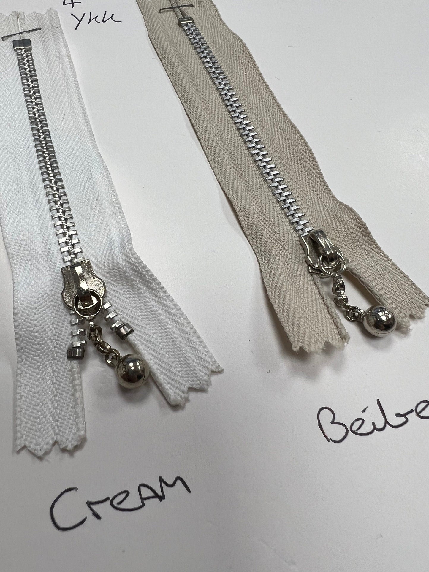 4'' YKK Metal Closed End Zip, Cream Zip, Beige Zip, YKK Zip, Metal Zip, 4'' Zip, Closed End Zip, Coloured Zip, Dress Zip, Bag Zip, Jacket