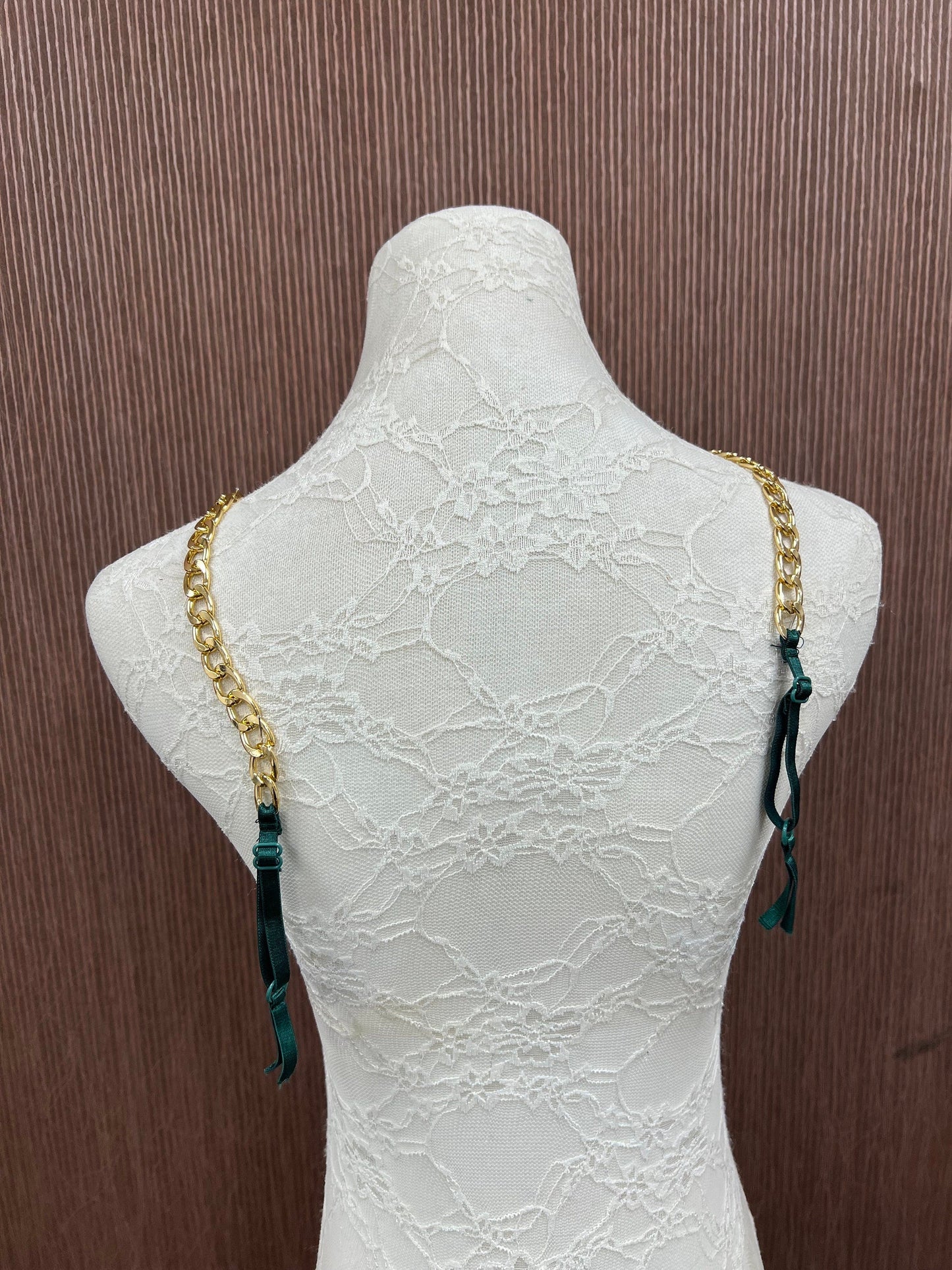 7mm Green with gold chain Adjustable Bra Straps, Fashion Bra Straps, Straps for Lingerie, Tops, Underwear, Swimwear, bra accessories, chain