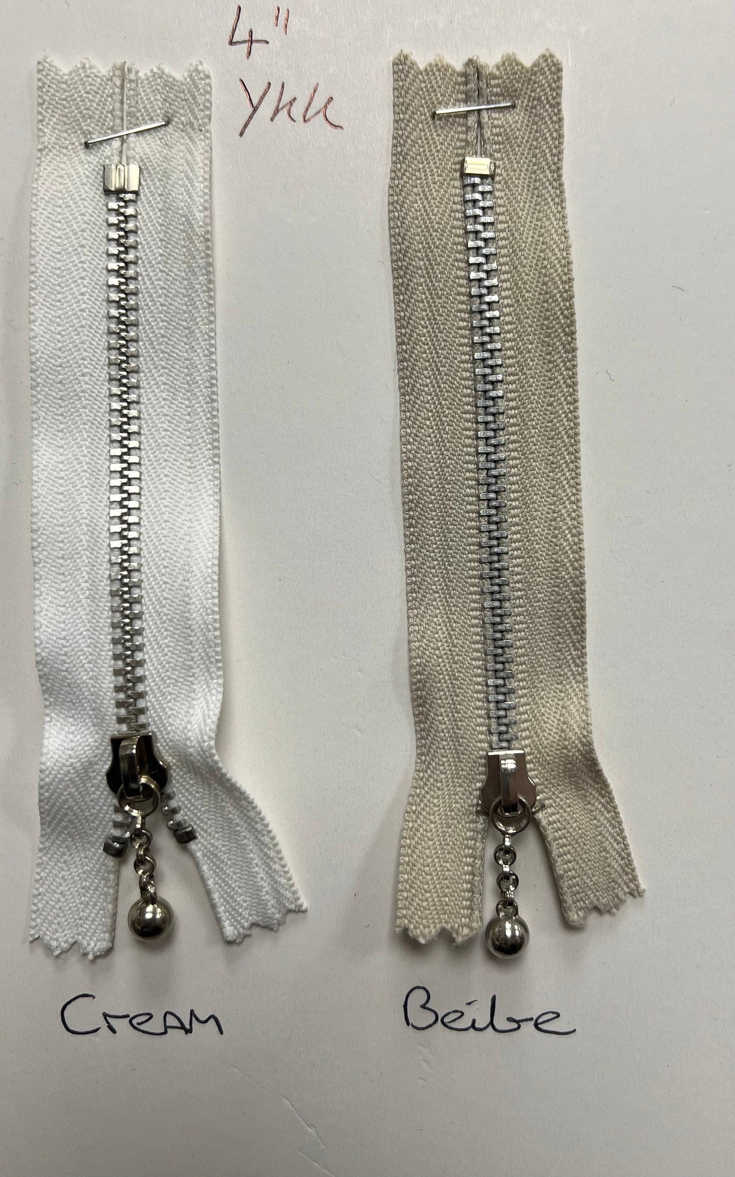 4'' YKK Metal Closed End Zip, Cream Zip, Beige Zip, YKK Zip, Metal Zip, 4'' Zip, Closed End Zip, Coloured Zip, Dress Zip, Bag Zip, Jacket
