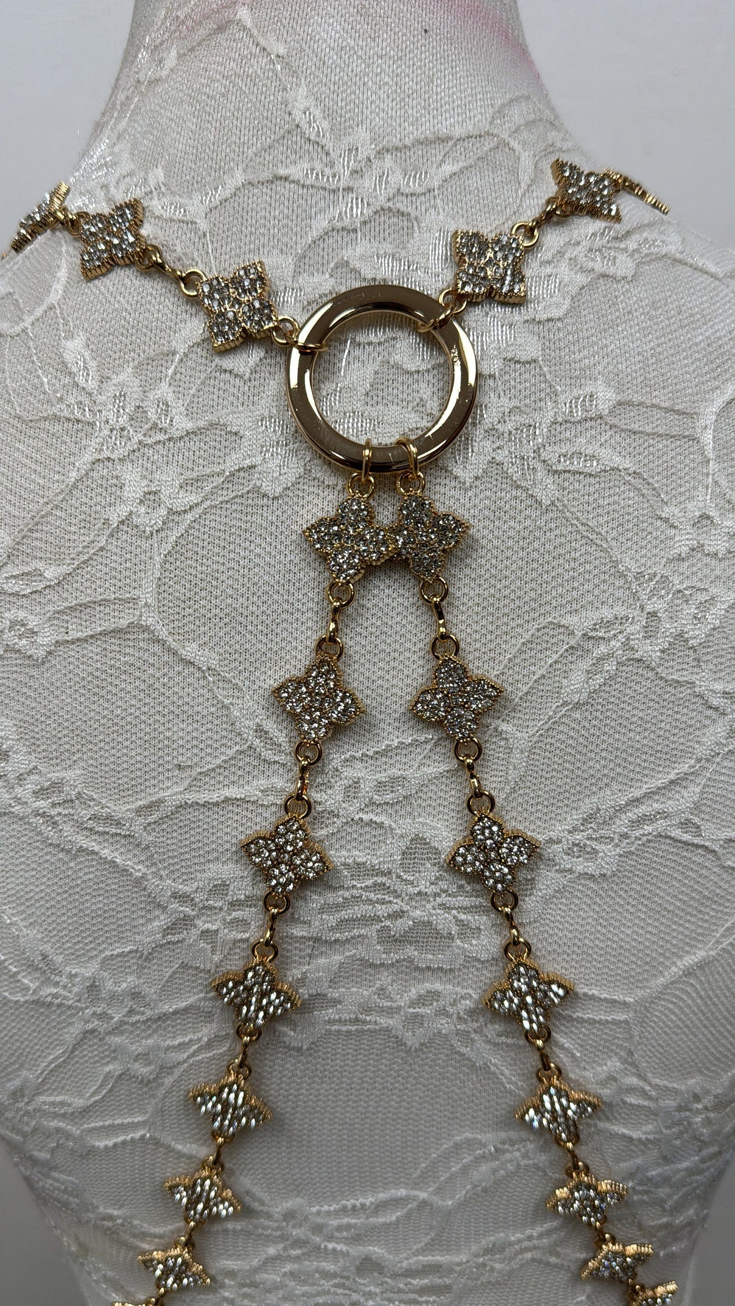 Jewel trim, body chain, diamanté chain, chain, gold chain, diamanté metal body trim, back trim