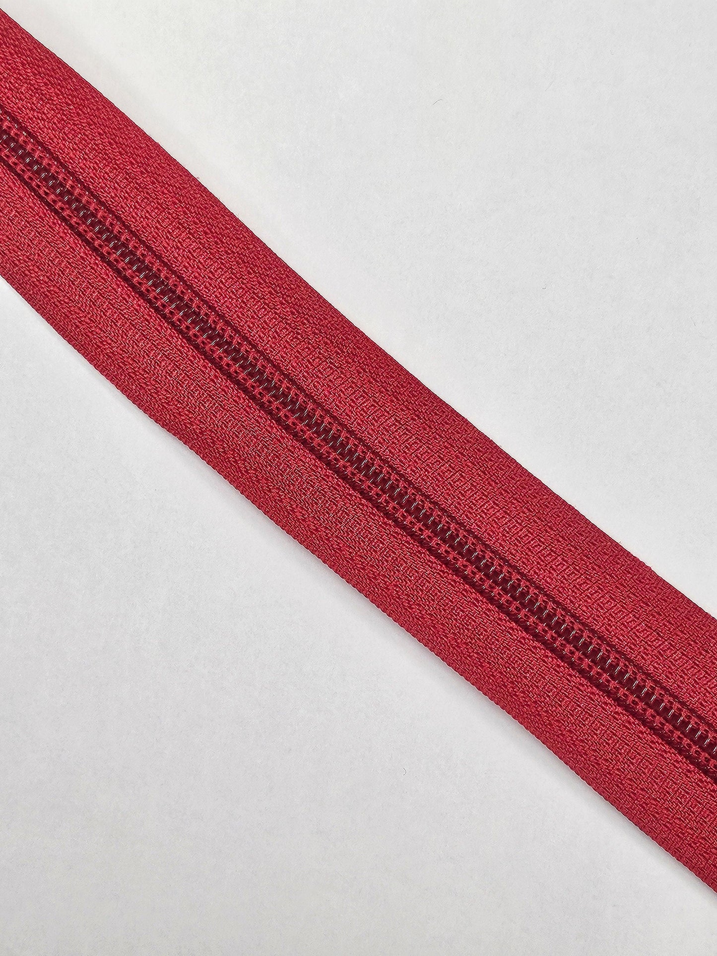 31" Open ended zip, Red Open Ended Zip, plastic teeth, metal slider/puller