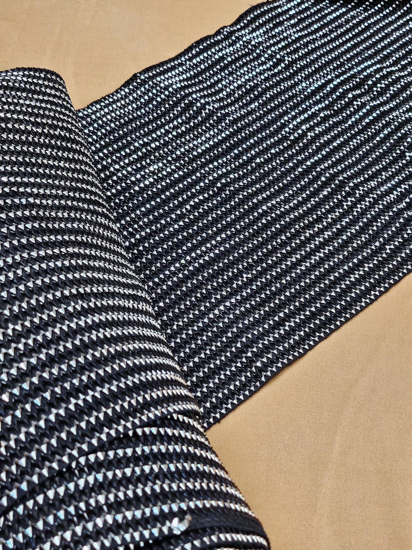 29.5cm width elastic, Black and silver elastic, metallic look elastic, textured elastic, foil elastic