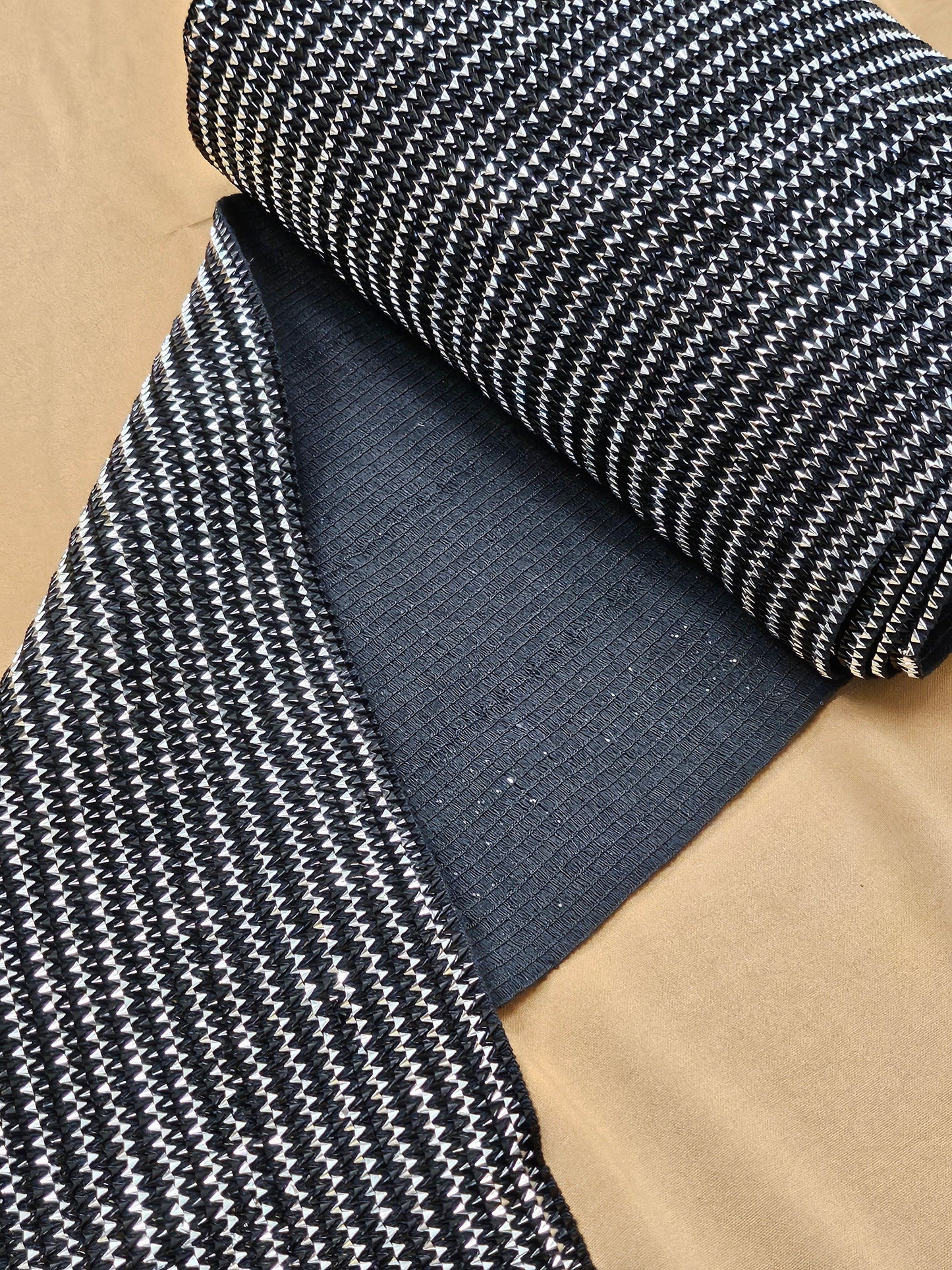 29.5cm width elastic, Black and silver elastic, metallic look elastic, textured elastic, foil elastic