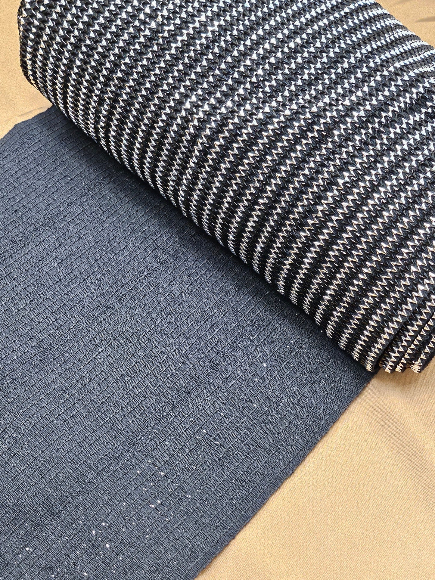 29.5cm width elastic, Black and silver elastic, metallic look elastic, textured elastic, foil elastic