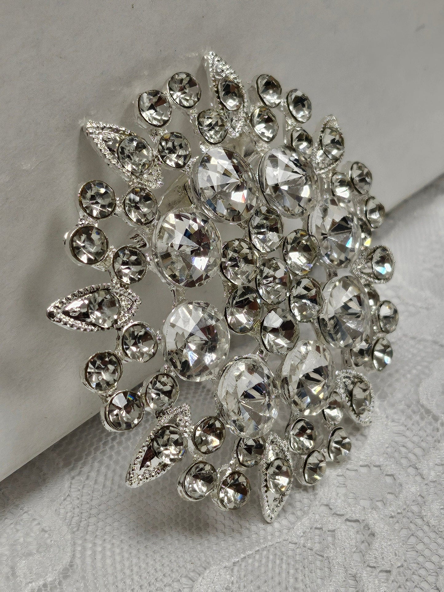 6.5cm Diamante brooch, floral brooch, flower brooch, rhinestone brooch, metal pin, Silver pin