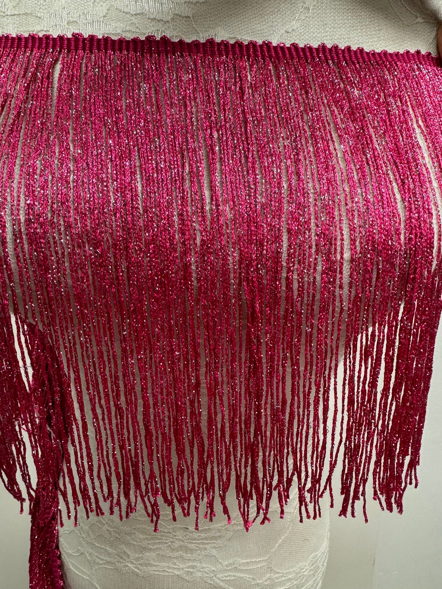 Hot pink fringe, lurex fringe, cerise silver lurex fringe, silver lurex fringe, disco fringe, party fringe, dance wear fringe