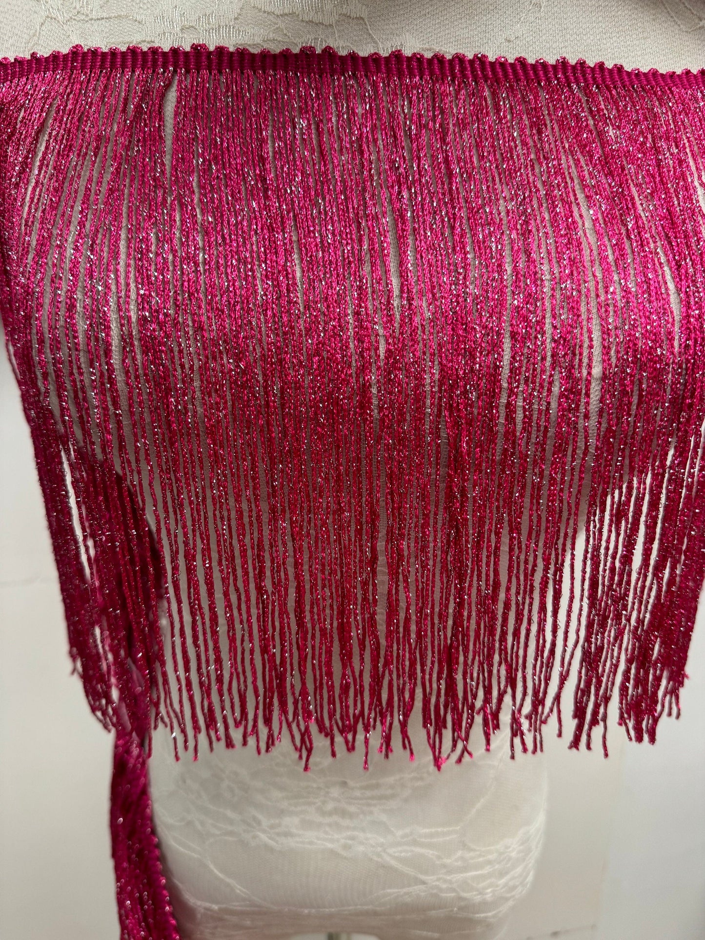 Hot pink fringe, lurex fringe, cerise silver lurex fringe, silver lurex fringe, disco fringe, party fringe, dance wear fringe