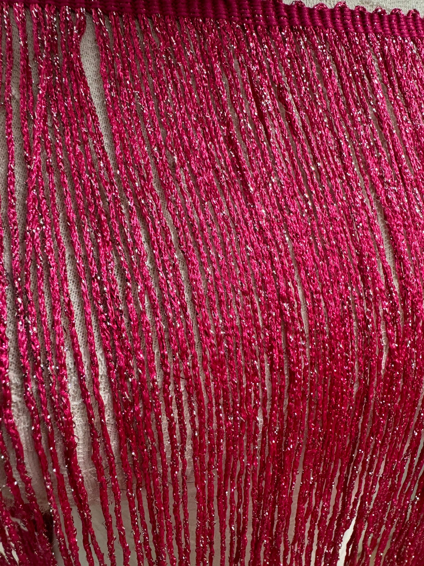 Hot pink fringe, lurex fringe, cerise silver lurex fringe, silver lurex fringe, disco fringe, party fringe, dance wear fringe