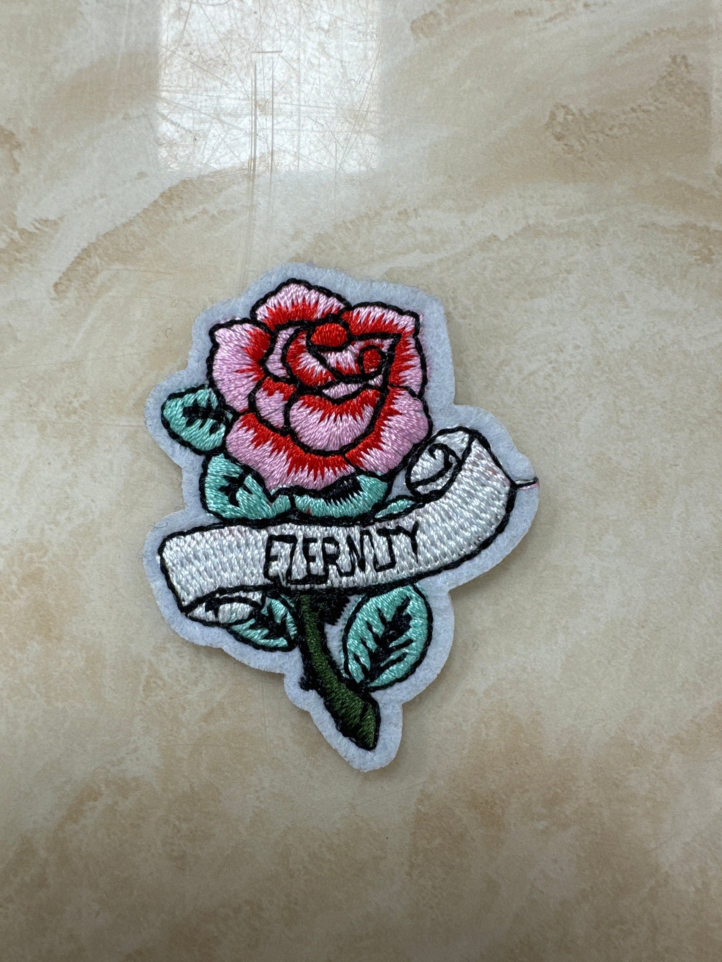 Badge, rose badge, iron on badge, fashion badge