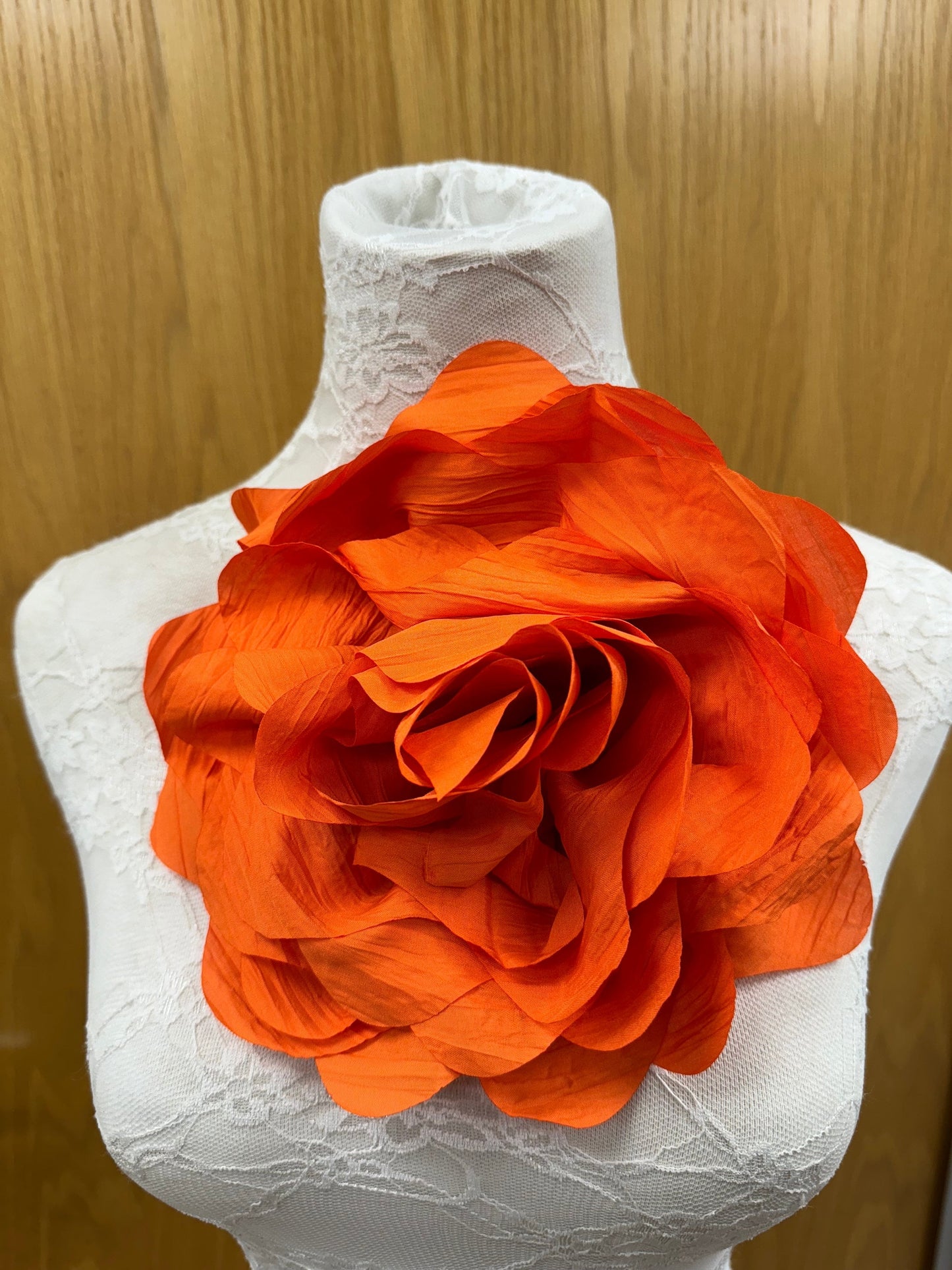flower, corsage, bridal flower, wedding flower, large corsage, ascot flower, race day flower, accessory, orange flower