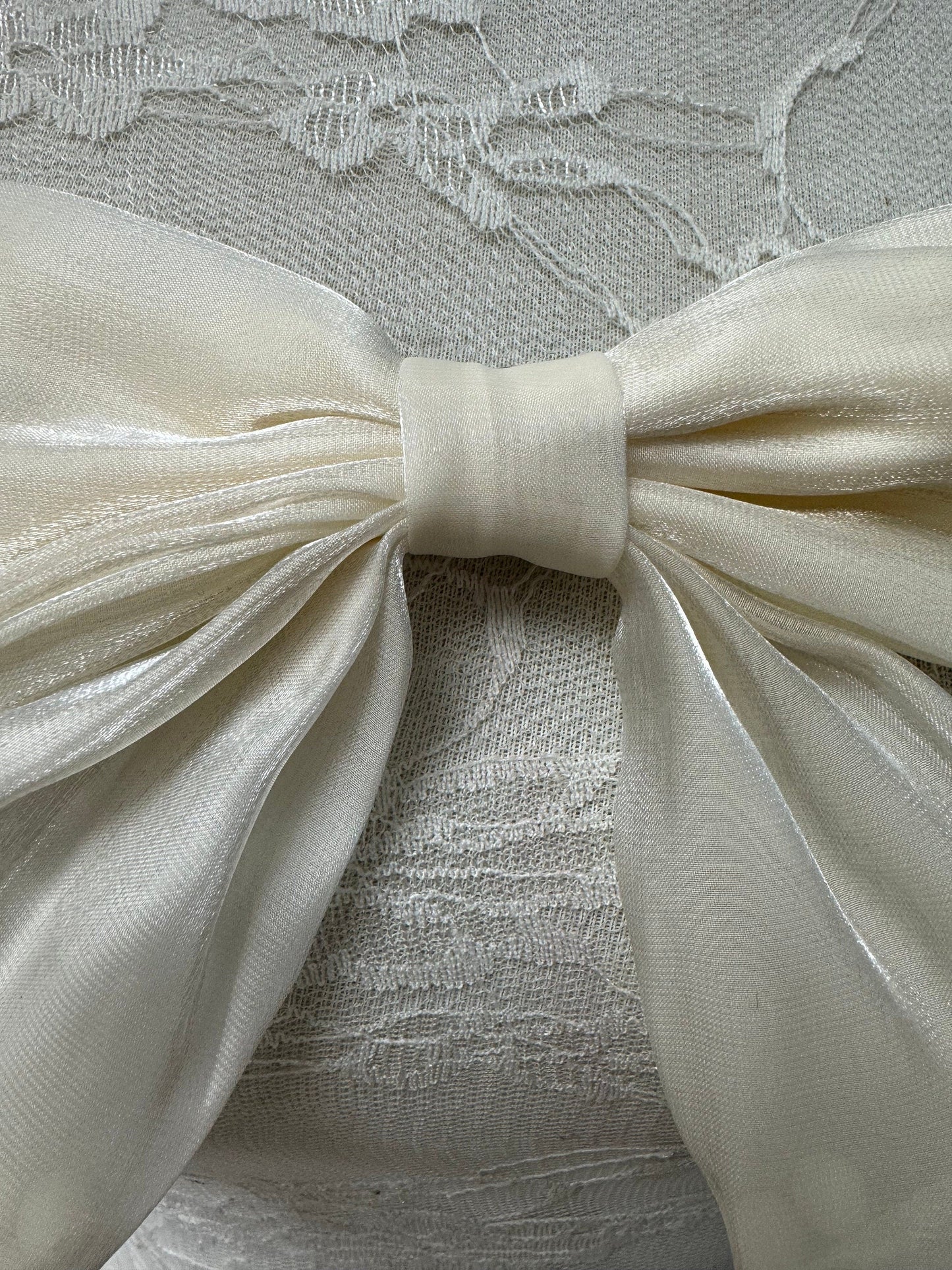 organza satin bow, bow, brooch bow, fabric bow, accessory, fashion bow, cream bow, bridal bow,