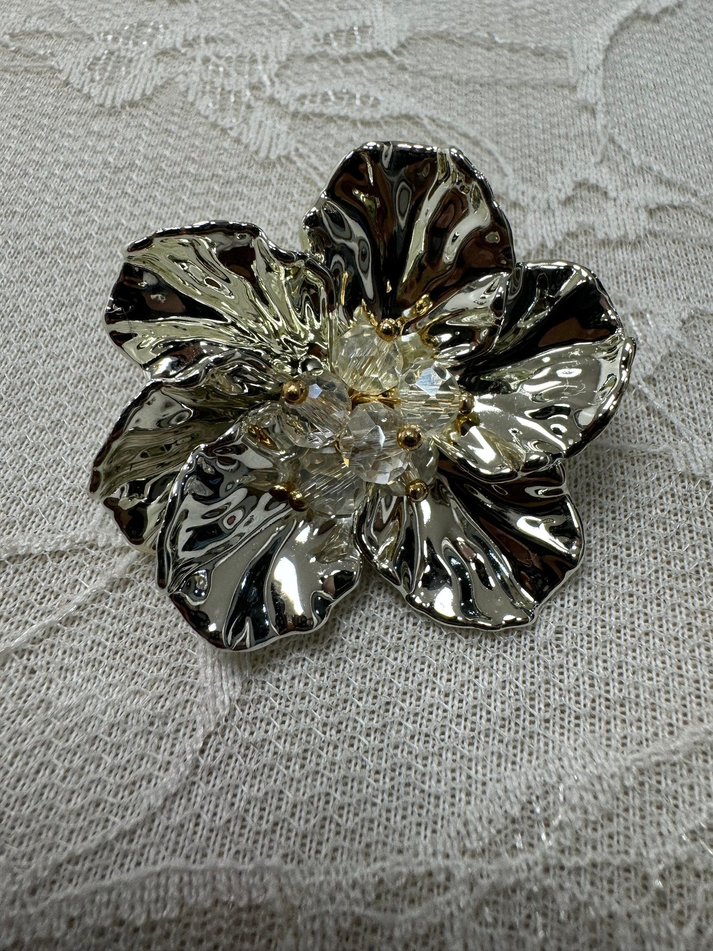 acrylic corsage, silver corsage, plastic corsage, corsage, fashion corsage, metallic corsage, flower,