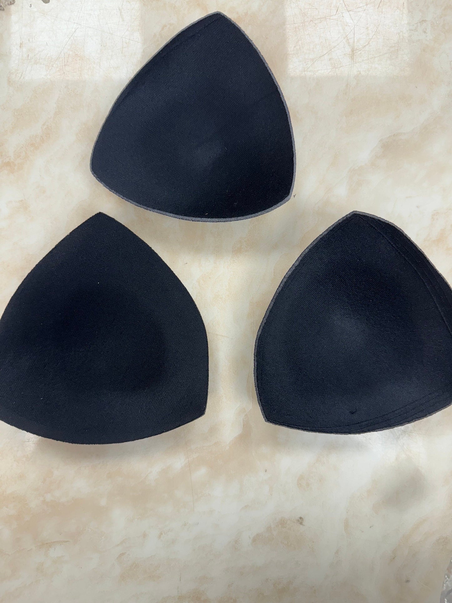 bra cups, triangle bra cups, covered bra cups, swimwear bra cups, 3 sizes, swimwear pads,