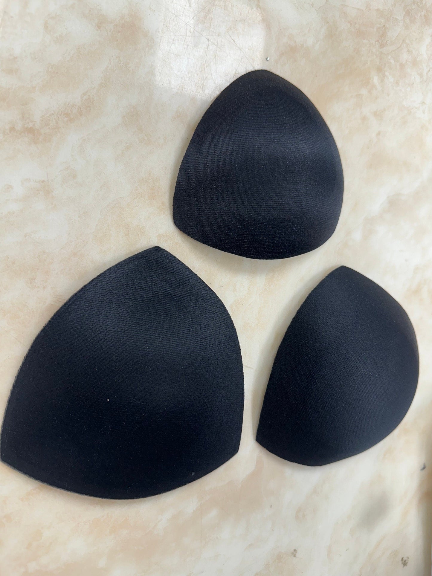 bra cups, triangle bra cups, covered bra cups, swimwear bra cups, 3 sizes, swimwear pads,