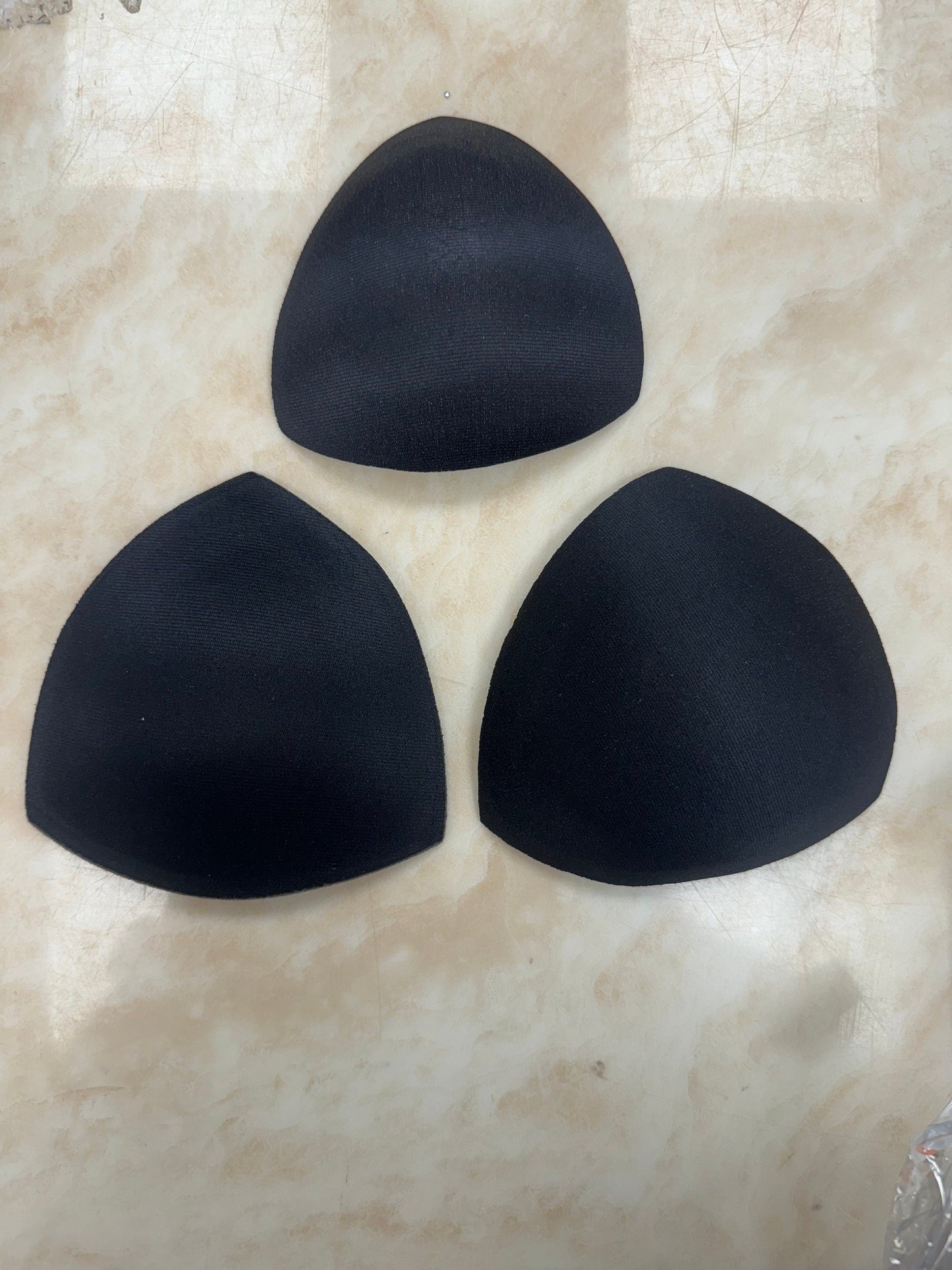bra cups, triangle bra cups, covered bra cups, swimwear bra cups, 3 sizes, swimwear pads,