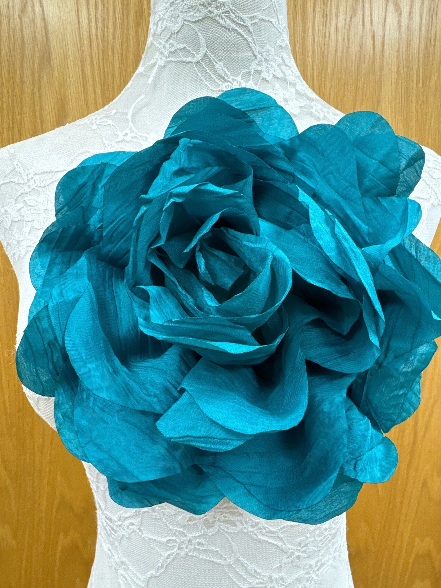 Beautiful teal rose, flower pin, bridal rose, flower, fabric rose, corsage, bridal corsage, red corsage, large corsage, prom rose, race day