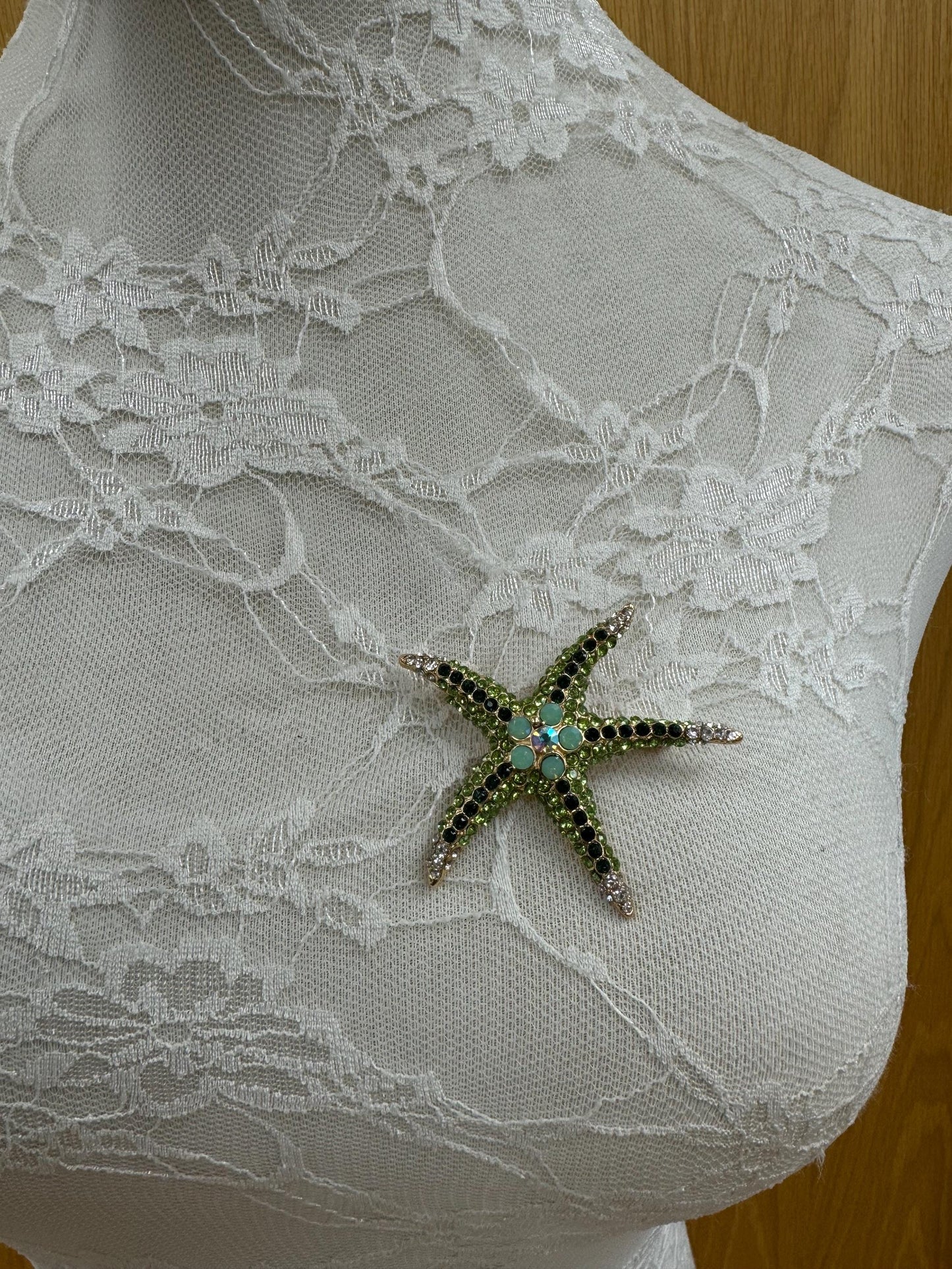 starfish brooch, green brooch, exclusive brooch, swimwear brooch
