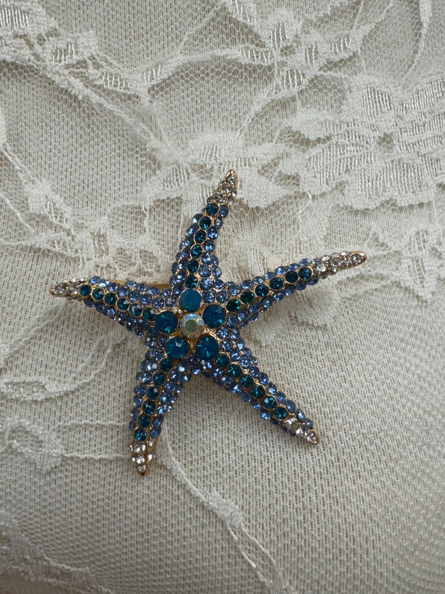 brooch, jewel brooch, diamanté brooch, starfish brooch, sarong pin, sarong brooch