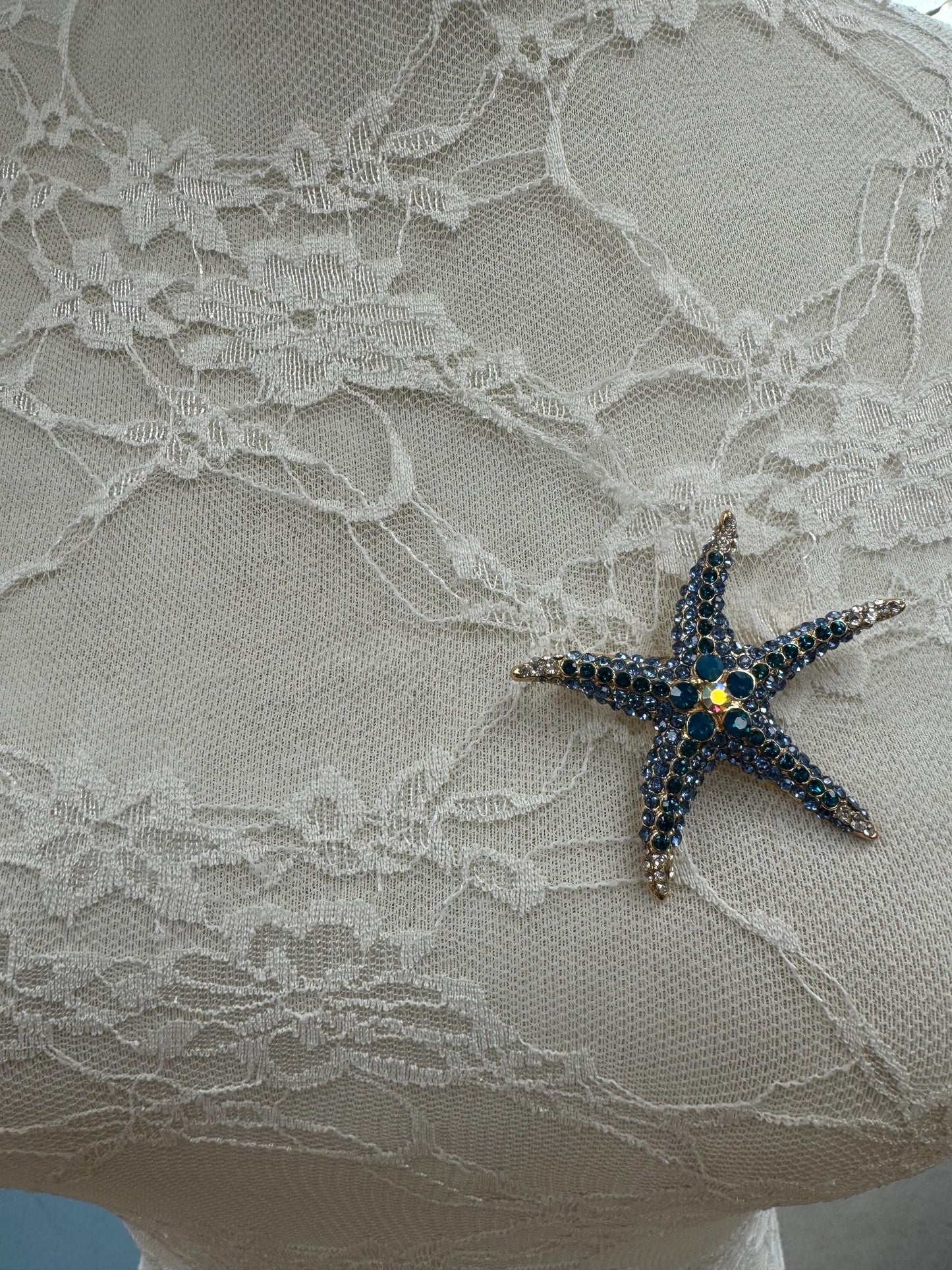 brooch, jewel brooch, diamanté brooch, starfish brooch, sarong pin, sarong brooch