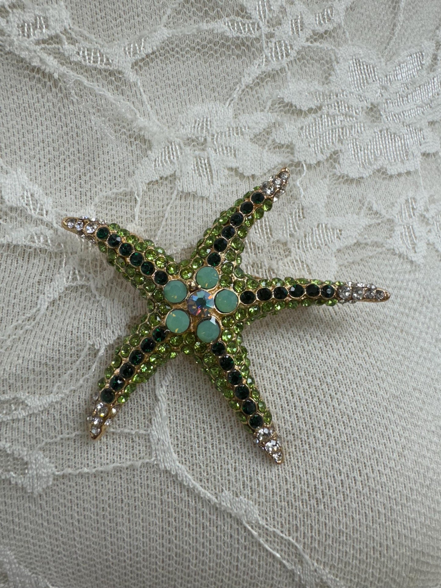 starfish brooch, green brooch, exclusive brooch, swimwear brooch