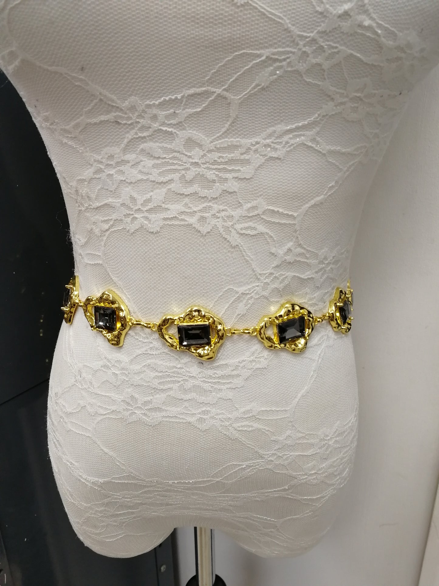 95cm gold and black stone belt, Metal belt