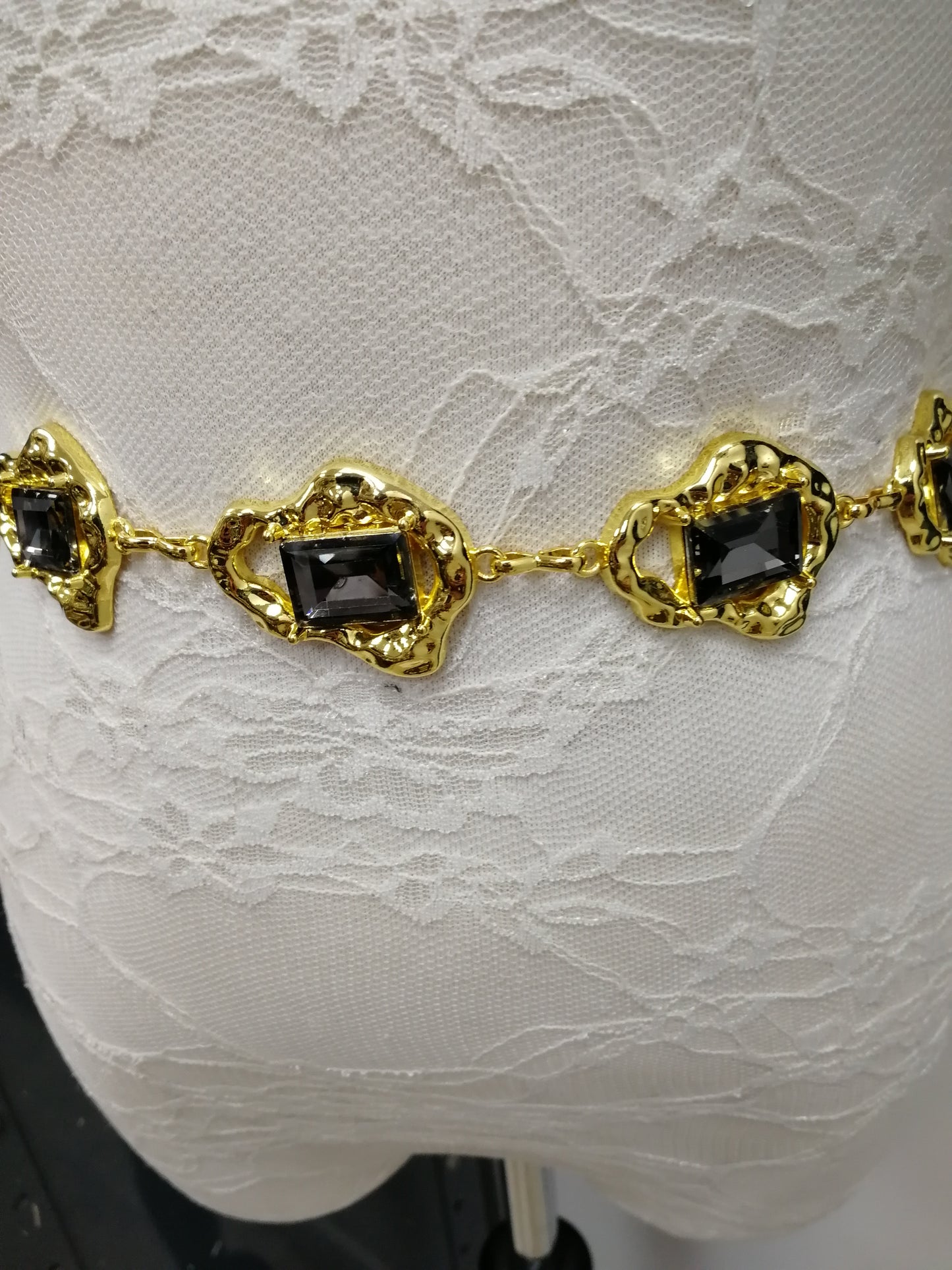 95cm gold and black stone belt, Metal belt