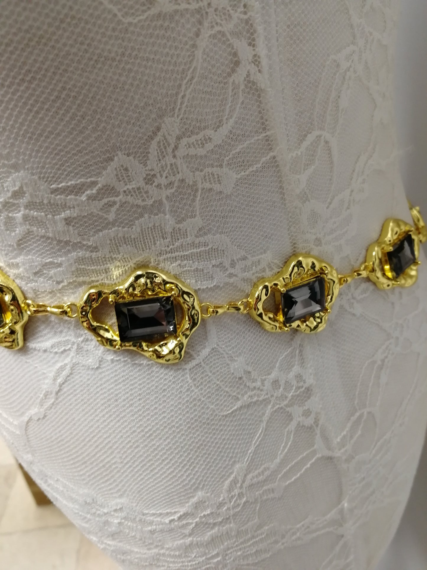95cm gold and black stone belt, Metal belt