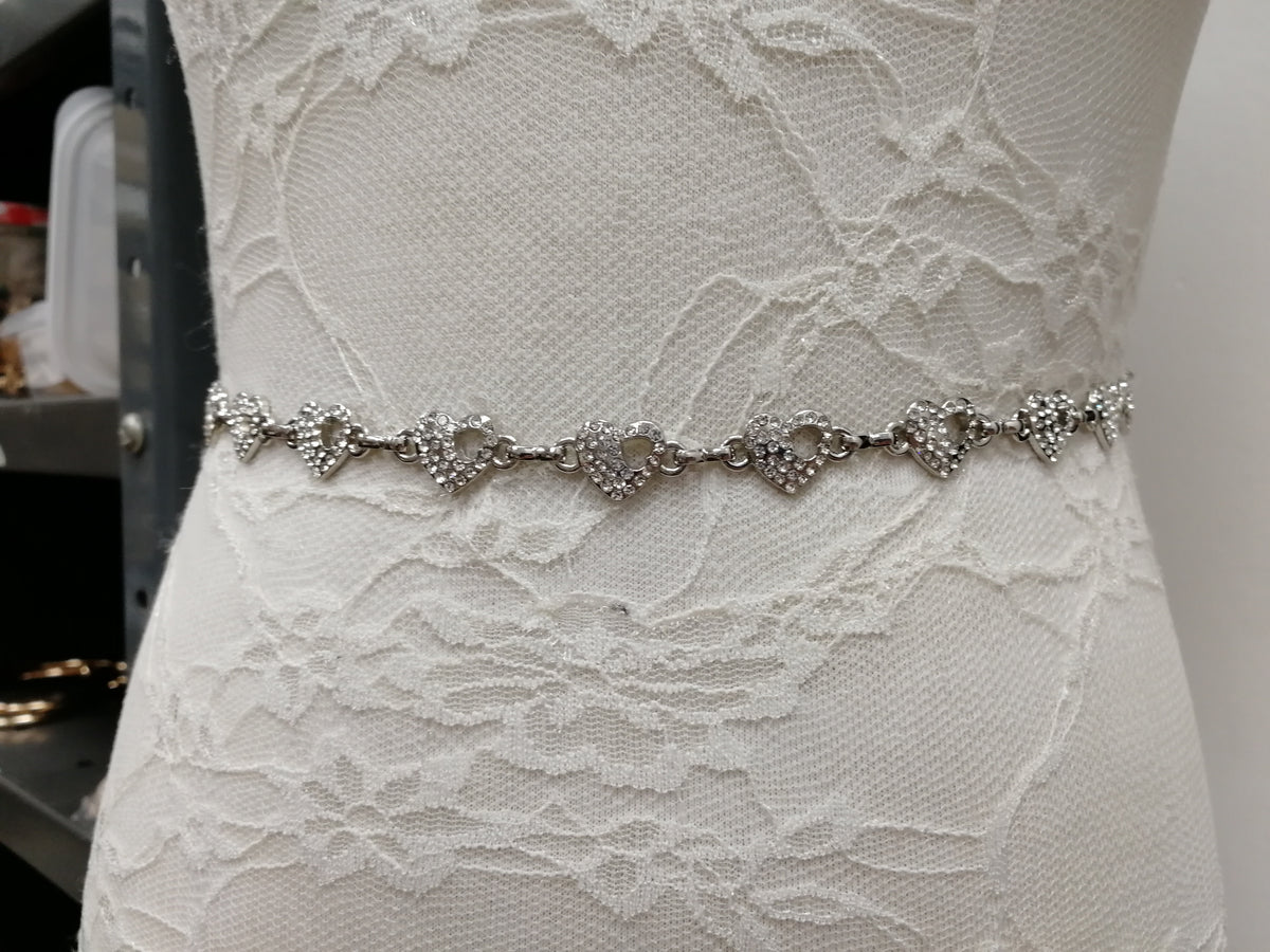 Heart belt, Diamante belt, silver belt, belly belt
