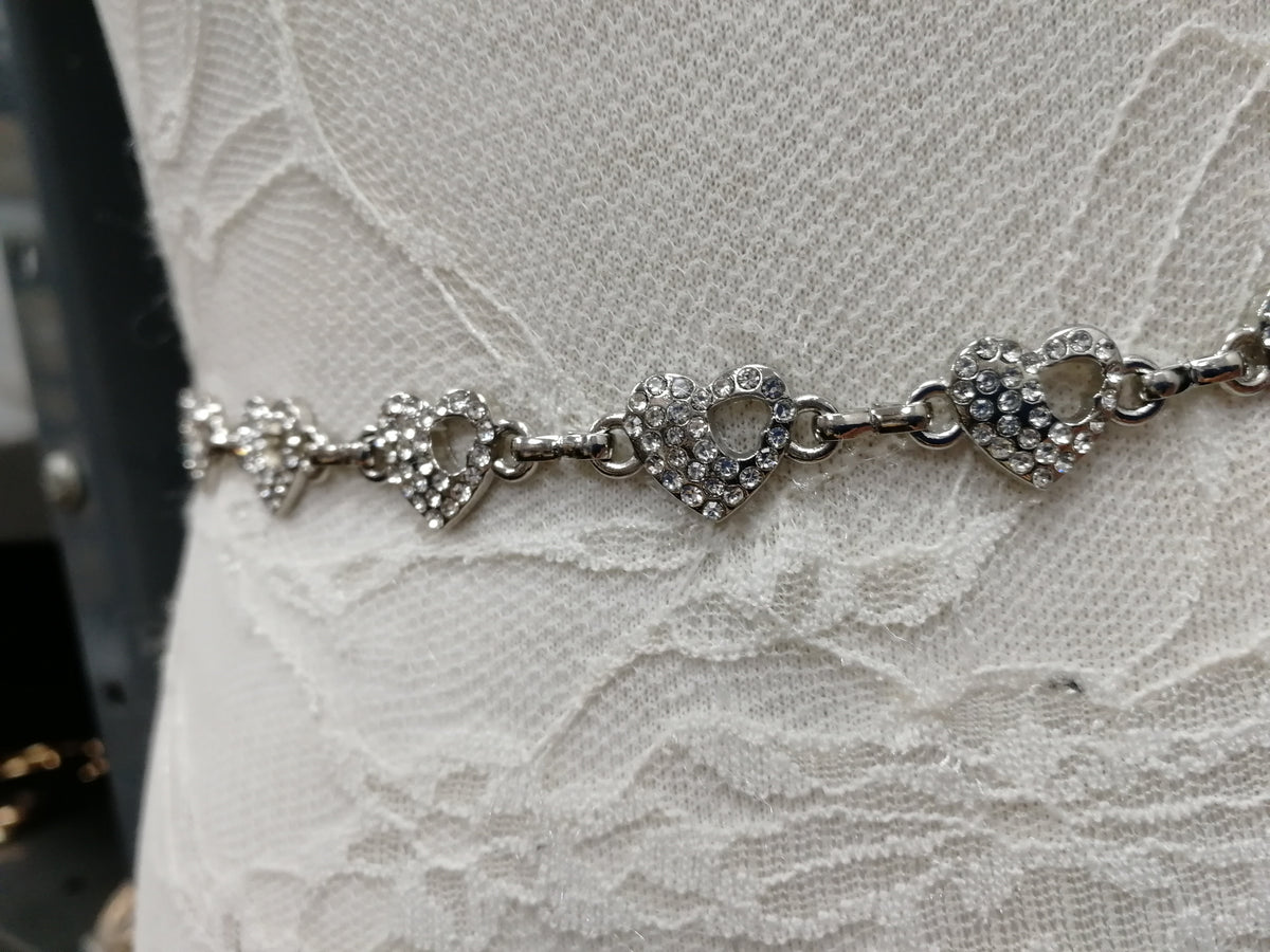 Heart belt, Diamante belt, silver belt, belly belt