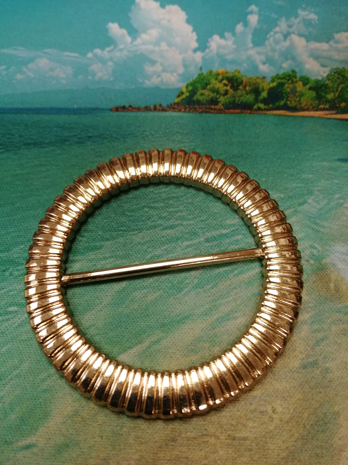 Round Grooved Gold buckle, vintage buckle, gold buckle, dress buckle, hammered buckle