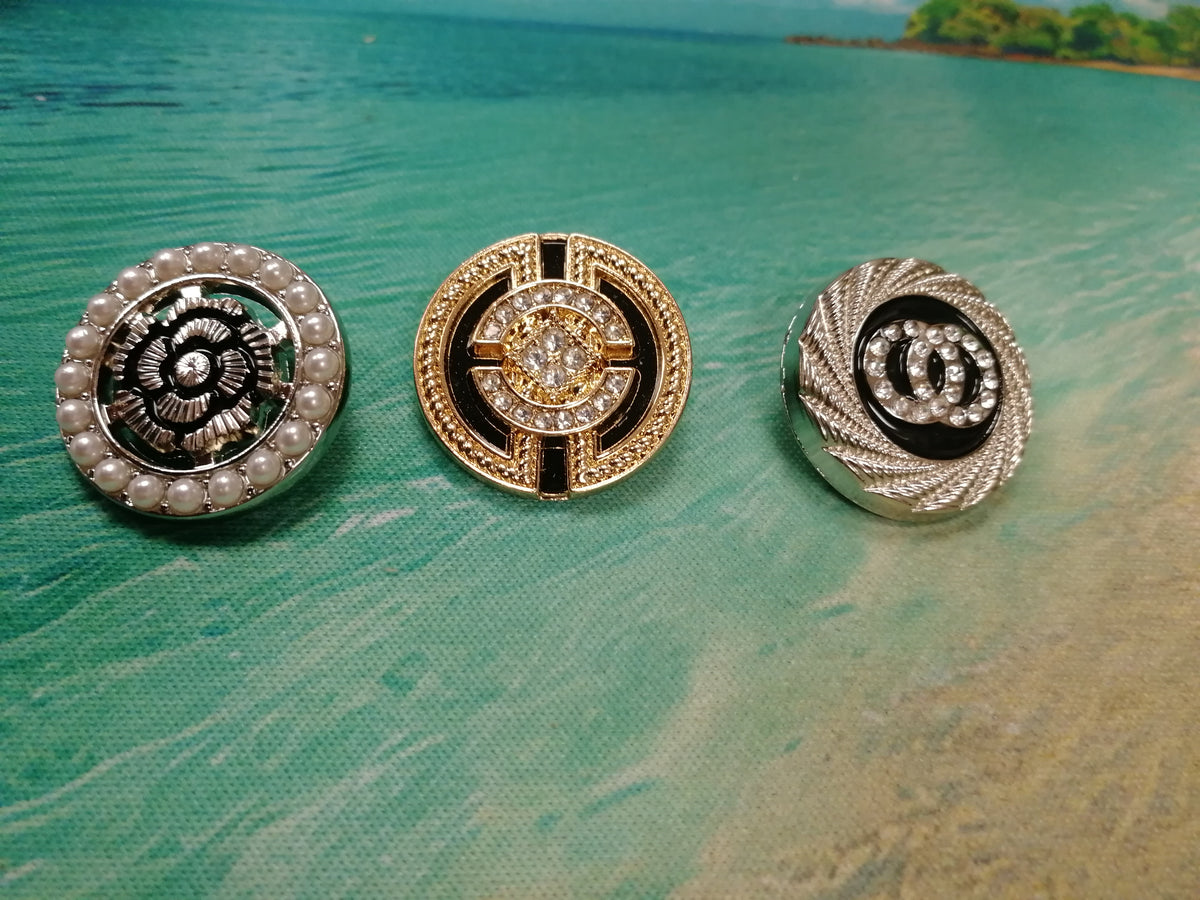 Three Different Diamante Round Shank Buttons