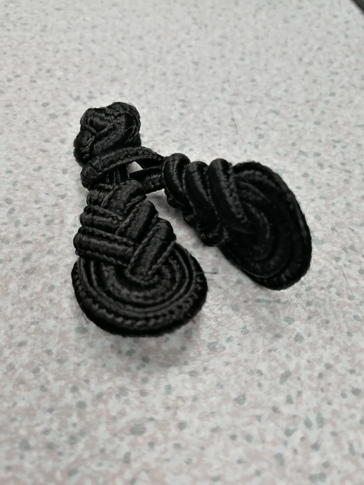 Frog Fasteners, Frog Closure Buttons, Chinese Buttons in Black Braid Frog Fasteners, Chinese buttons