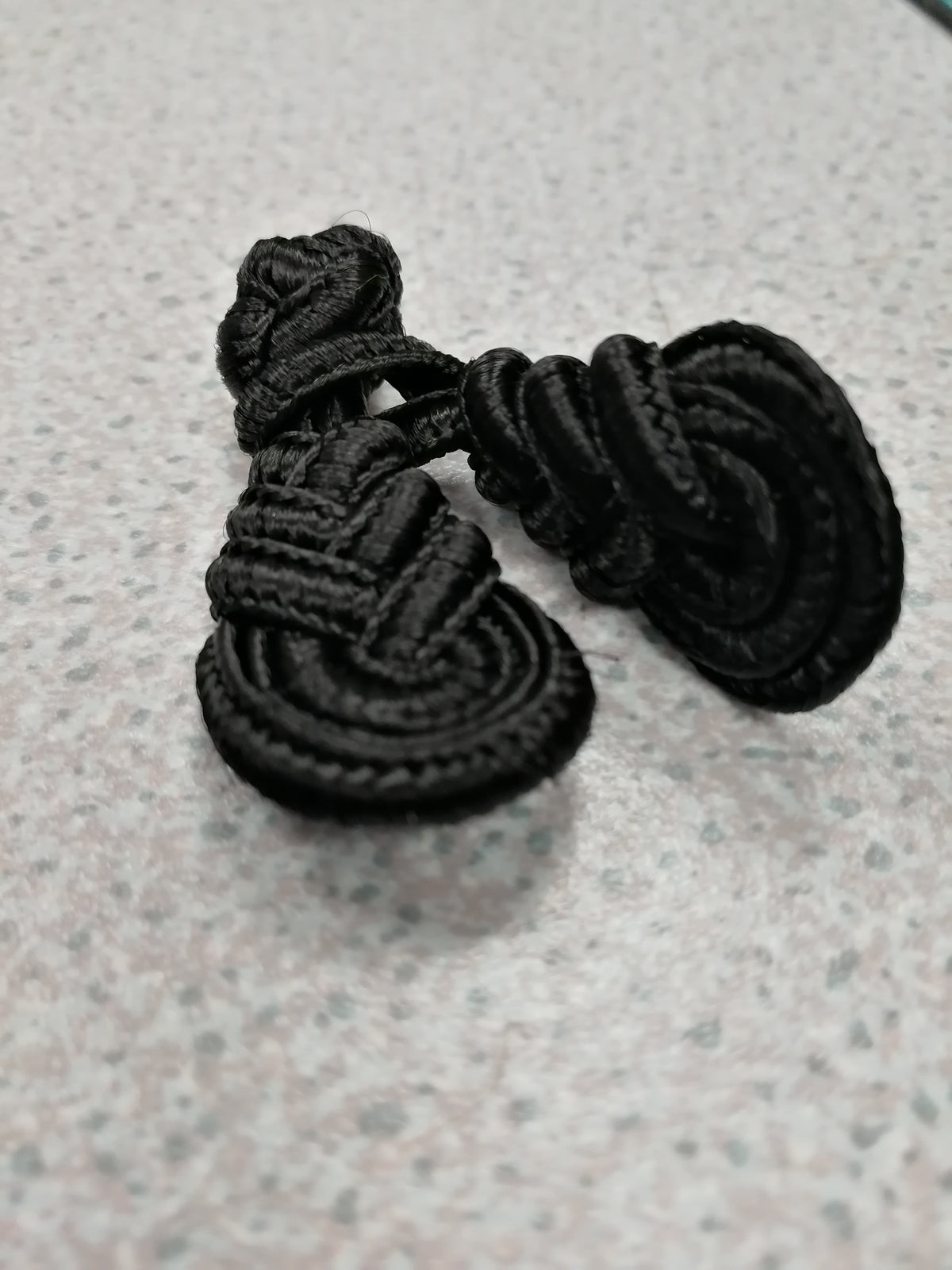 Frog Fasteners, Frog Closure Buttons, Chinese Buttons in Black Braid Frog Fasteners, Chinese buttons