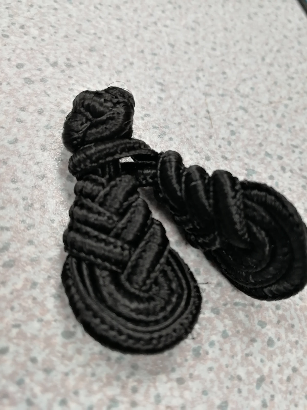 Frog Fasteners, Frog Closure Buttons, Chinese Buttons in Black Braid Frog Fasteners, Chinese buttons