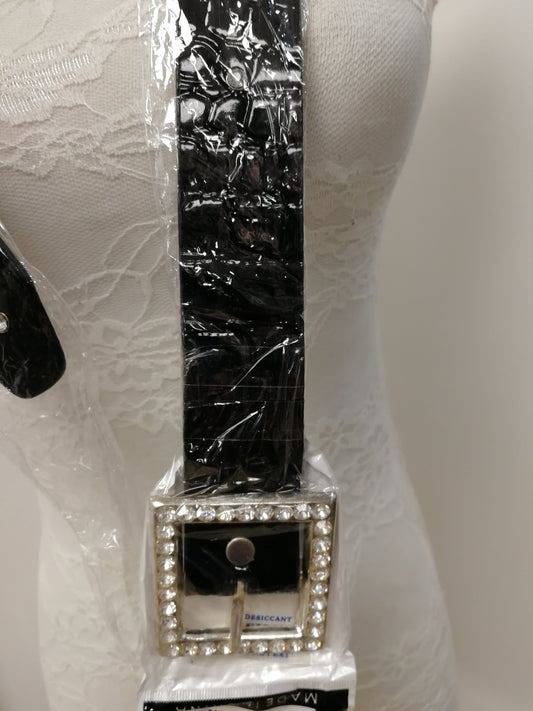 Black Diamante belt, skater belt, shiny belt, patent belt, dress belt, black belt