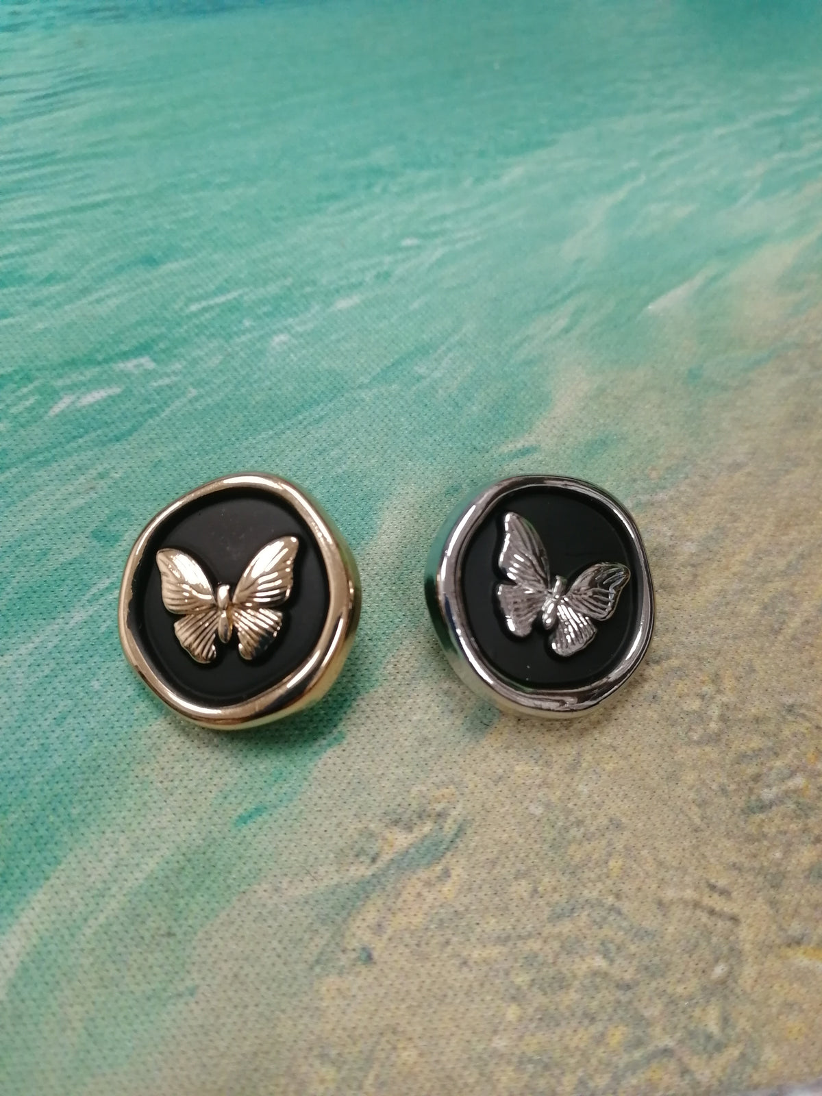 Beautiful Butterfly Button In Black Gold or Black Silver