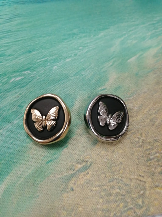 Beautiful Butterfly Button In Black Gold or Black Silver