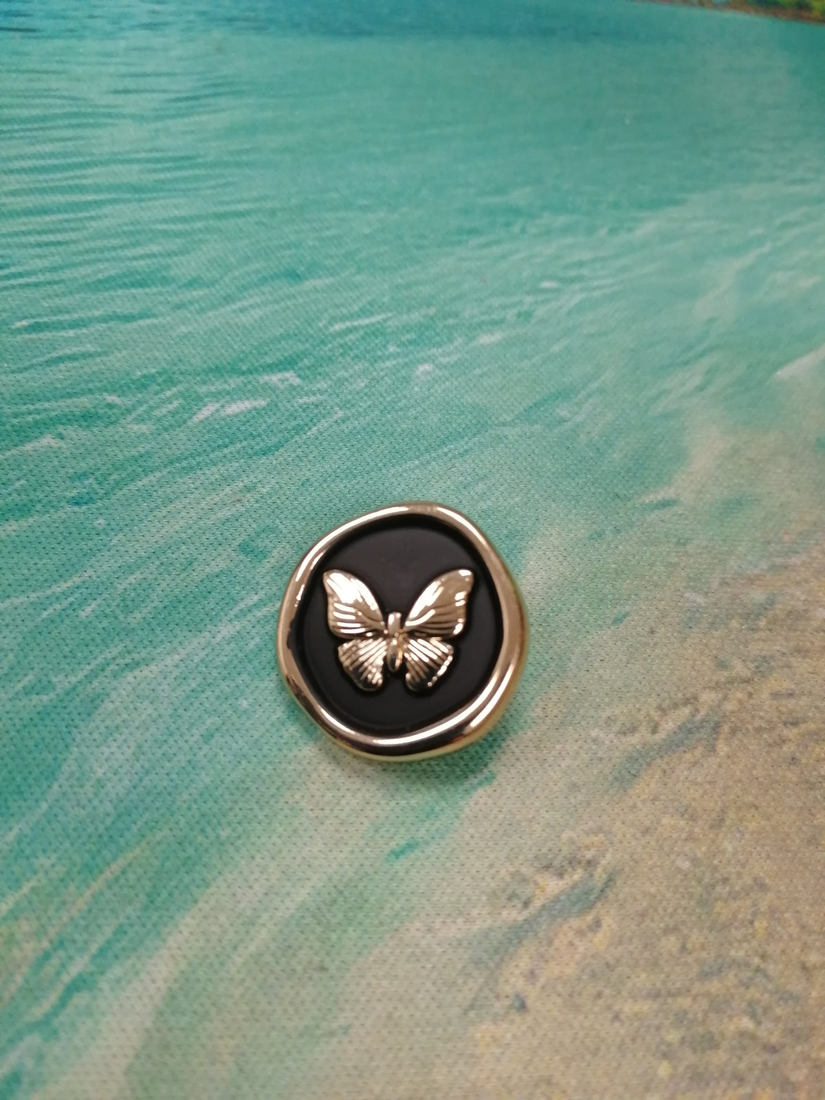 Beautiful Butterfly Button In Black Gold or Black Silver