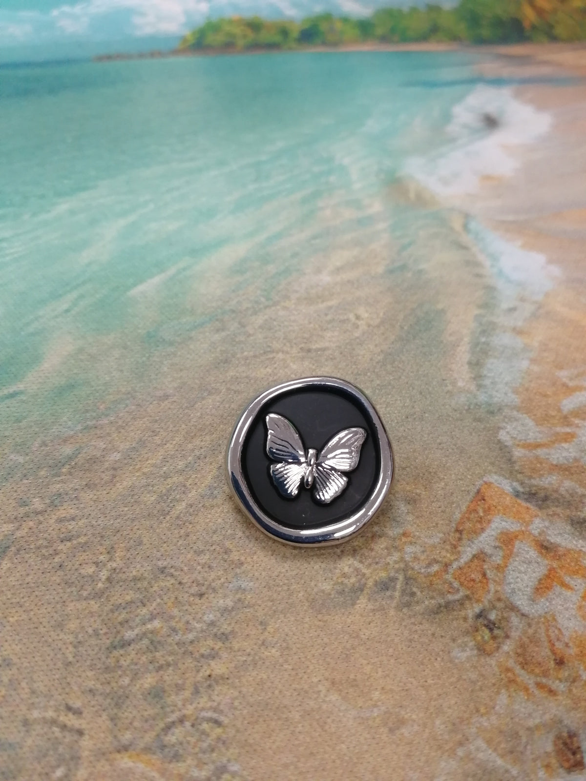 Beautiful Butterfly Button In Black Gold or Black Silver