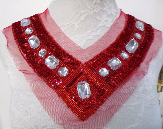 Sequin Neck Trim, Jewel neck trim, Beaded appliqué, evening trim, Dress, Top, Dancewear Clothing decoration