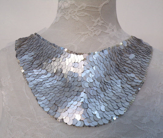 Black White Sequin Neck trim, Sequin Applique, Sewing Patch, Dress, Top, Dancewear, Clothing