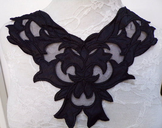 Black Neck Trim, Floral neck trim, Velvet mesh neck trim, Velvet Applique for dress, top
