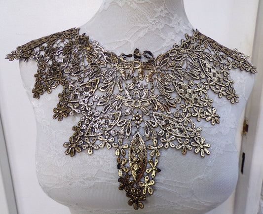 Large Gold Foil Neck Trim, multi neck trim, neck trim, appliqué, couture trim