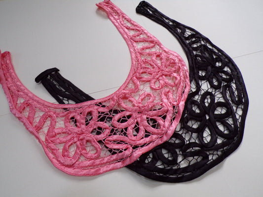 Satin Neck trim Black or Rose, Round Neck trim, Daisy Satin trim, Decorative Trim for tops, Dresses, Dancewear