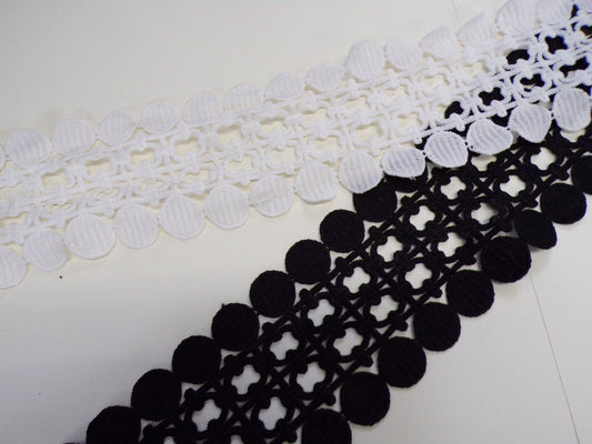 Guipure Lace Trimming Black White 90mm, cotton lace, lace, wide lace